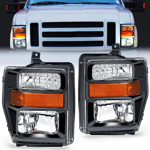 Vista 10 de Nilight - Conjunto de faros delanteros compatible con Ford F-150 Expedition 1997 1998 1999 2000 2001 2002 2003, carcasa negra, reflector ámbar