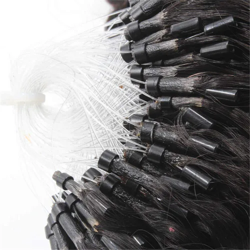 Vista 2 de Extensión de cabello humano rizado profundo con micro bucle, cabello Remy brasileño, rizado con micro cuentas, extensiones de cabello con anillo