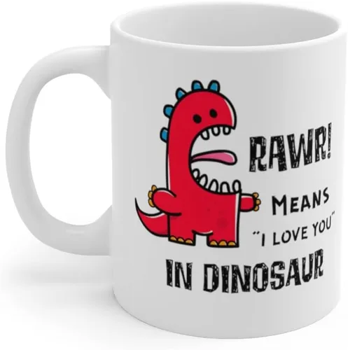 Vista 2 de Rawr Means I Love You in Dinosaur - Taza de café de cerámica, 11 onzas