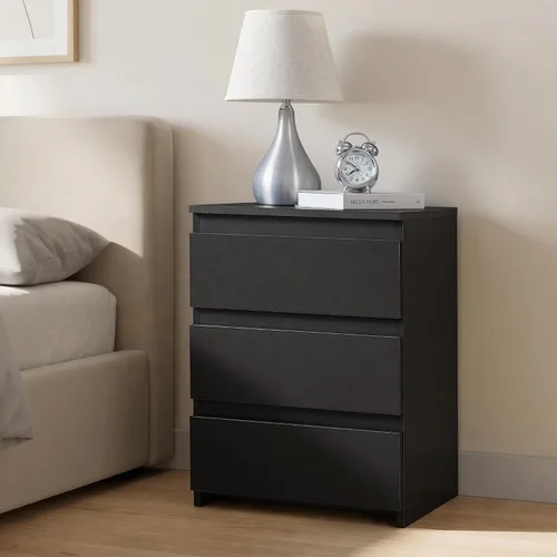 Vista 2 de Yaheetech - Mesita de noche pequeña con 3 cajones, cómoda de almacenamiento para dormitorio, color negro