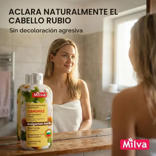 Vista 2 de Milva Champú con extracto natural de manzanilla - Da suavidad y brillo al cabello 6.8 fl oz por Milva