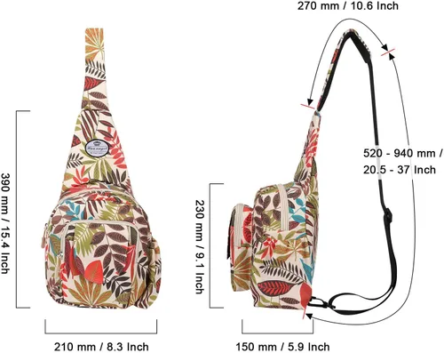 Vista 2 de HUA ANGEL Bolso bandolera floral Pequeña mochila cruzada para hombres y mujeres, senderismo, caminar, viajes, mini bolsa de pecho, Hoja de arce