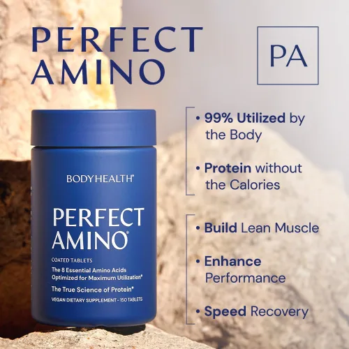 Vista 3 de BodyHealth PerfectAmino (150 unidades) Tabletas fáciles de tragar, suplemento de aminoácidos esenciales con BCAA, proteína vegana para entrenamiento