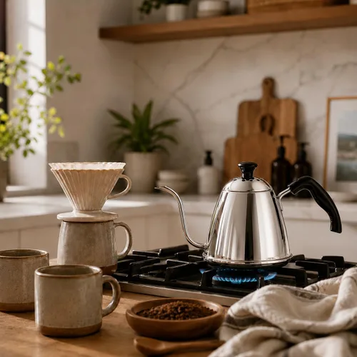 Vista 4 de Fino Hervidor de café con cuello de cisne, acero inoxidable 18/8, 6 tazas, capacidad de 1 L