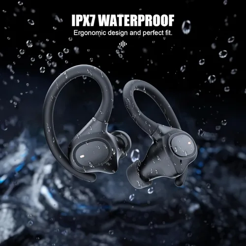 Vista 4 de APEKX Auriculares inalámbricos verdaderos, ganchos de ajuste seguro para orejas pequeñas, auriculares Bluetooth para iPhone, IPX7 impermeable