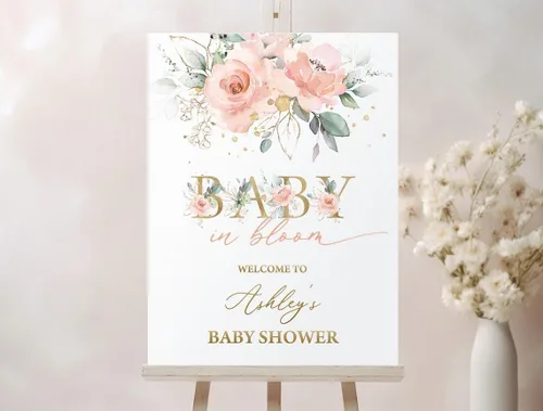 Vista 9 de Letrero de bienvenida personalizado para baby shower, letrero de bienvenida personalizado para baby shower, diseño de animales del bosque floral