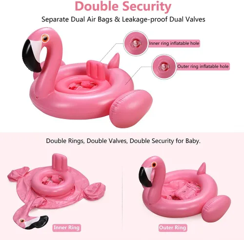 Vista 4 de Flotador de piscina para bebés con dosel, anillo de natación inflable de flamenco, flotadores de piscina infantil, juguetes para bebés, niñas
