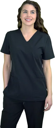 Vista 2 de Green Town Scrubs for Women - Mock Wrap V-Neck Scrub Top, 3 Pockets, Lightweight, Stretch Fabric, Easy Care