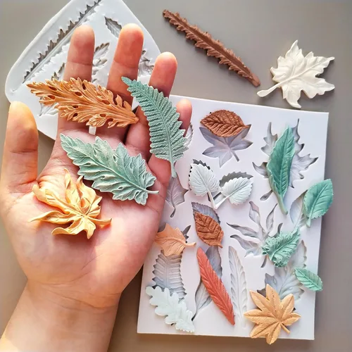 Vista 2 de 2 piezas de moldes de silicona en forma de hoja, molde de fondant para pastel con forma de hojas de árbol, molde 3D único para chocolate, caramelo