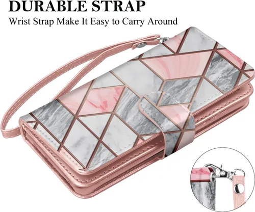Vista 6 de Funda tipo cartera para iPhone 15 Plus, para iPhone 15 Plus, funda de piel sintética para tarjetas de crédito [9 ranuras para tarjetas] Funda