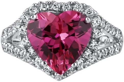 Vista 5 de PEORA Anillo de corazón de rubí creado para mujer, plata de ley 925, grande 6.25 quilates, forma de corazón de 0.433 in, tamaños 5 a 9