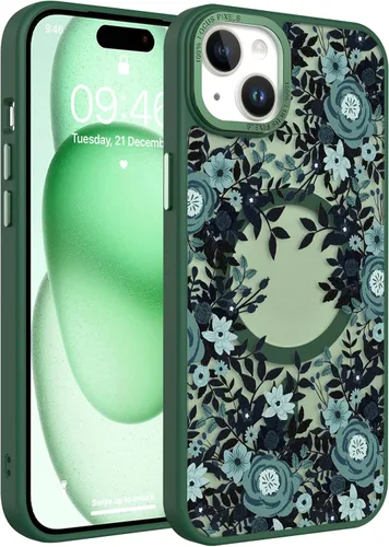 Vista 163 de Magnético para iPhone 13 con protector de pantalla [Compatible con MagSafe] Diseño de patrón floral de flores bonitas, funda delgada a prueba