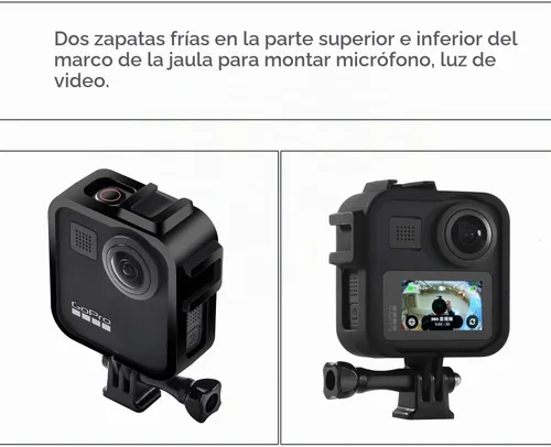 Vista 5 de Marco de carcasa para GoPro Max Negro Carcasa protectora Accesorios de montaje de jaula con enchufe móvil de extracción rápida y tornillo (negro)