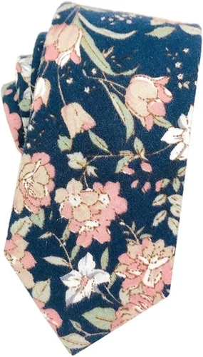 Vista 52 de Corbata de algodón floral para hombre, corbata delgada impresa de 2.56'' 01-Bean Pasta Rosa