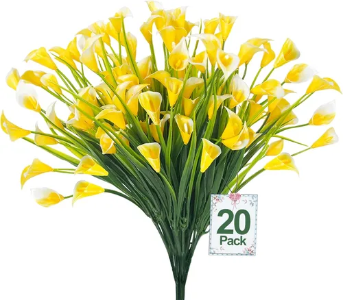 Vista 17 de TURNMEON 12 paquetes de flores artificiales de lirio de cala (240 cabezas), plantas falsas para exteriores, plantas falsas resistentes a los rayos