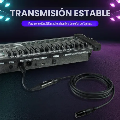 Vista 7 de Cable DMX de 3.2 pies, paquete de 12 cables flexibles de señal XLR de 3 pines macho a hembra DMX, adecuado para señal de iluminación de escenario