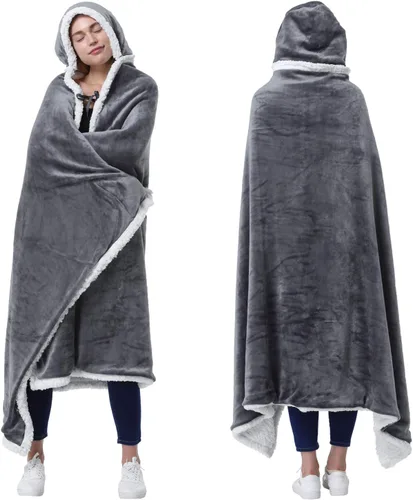 Vista 10 de Catalonia Poncho con capucha, Manta para vestir con bolsillos para las manos, Capa Cómoda de forro polar Sherpa para niños y adultos, Regalo