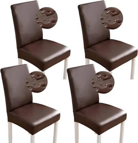 Vista 21 de Shukii Fundas elásticas para sillas de comedor, impermeables, de piel sintética, fundas protectoras universales para sillas de comedor, cocina Beige