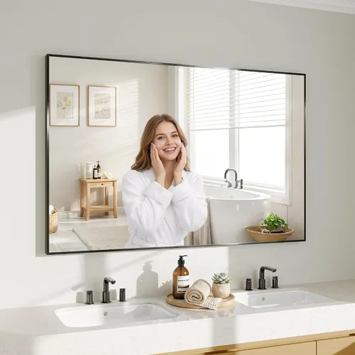 Vista 45 de Koonmi Espejo de pared rectangular negro, espejo de baño de 20 x 30 pulgadas, espejo de tocador con marco de aluminio para entrada, sala de estar