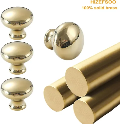 Vista 5 de 4 pomos dorados cepillados para gabinetes, pomos de latón dorado para cajones, pomos de gabinete de cajones de latón macizo, pomos dorados