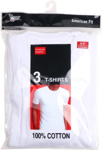 Vista 4 de Paquete de 3 camisetas de cuello redondo para hombre, 100 % algodón, sin etiquetas, blancas, ligeras, camisetas