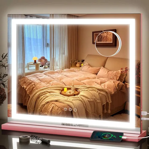 Vista 17 de FENNIO - Espejo de tocador con luces, espejo de maquillaje iluminado LED, pantalla táctil con 3 modos de iluminación, regulable, para mesa