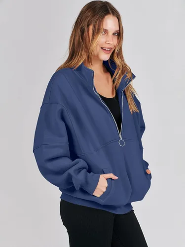 Vista 8 de ANRABESS Sudaderas de forro polar con media cremallera para mujer, de gran tamaño, con cremallera de un cuarto, ropa de otoño 2024, ropa de moda