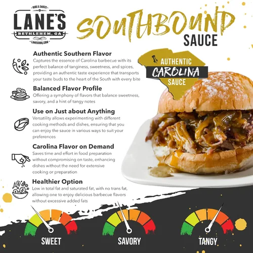 Vista 3 de Lane's Southbound Carolina Mustard BBQ Sauce, South Carolina BBQ Mustard Sauce, la mejor salsa BBQ perfecta para sándwiches y hamburguesas, 13.5