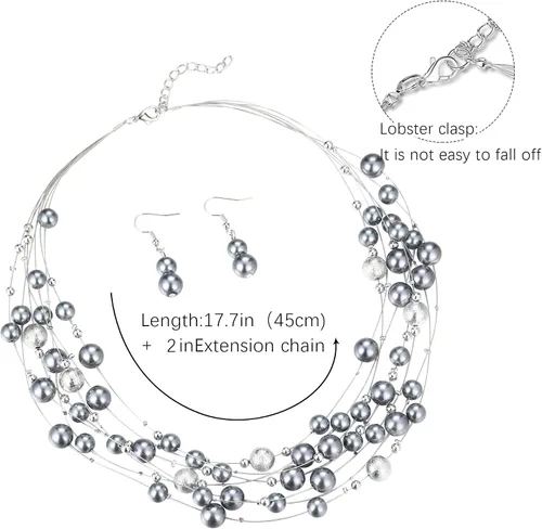 Vista 6 de Collar de perlas en capas de múltiples hebras, gargantilla de perlas para mujer, joyería de cuentas para bodas y fiestas