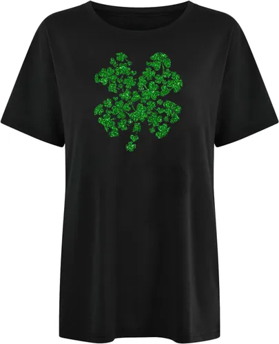 Vista 2 de Jyeity Camiseta de manga 34 para mujer, con cuello redondo y estampado de trébol a la moda