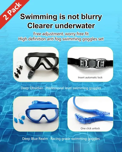 Vista 7 de Gafas de natación para adultos, paquete de 2 gafas de natación antivaho con protección UV con correas ajustables, gafas de natación de silicona a