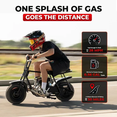 Vista 3 de FRP GMB100 Plus Gas Mini Bike 99cc 4 tiempos todoterreno Faro y polaina Negro