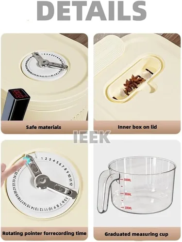 Vista 3 de Dispensador de arroz IEEK y contenedor de almacenamiento de granos con tapa, contenedor de arroz con taza de medición, dispensador de cereales