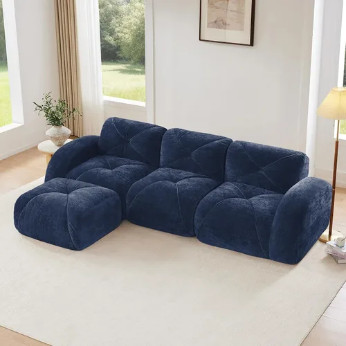 Vista 31 de Sofás modulares modulares de 110.6 pulgadas para sala de estar, sofá moderno de terciopelo sin hueso, no requiere montaje, cómodo sofá sin hueso