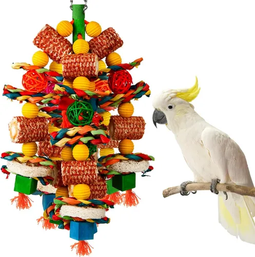 Vista 7 de Juguetes para pájaros - Maíz natural en mazorca y rodajas de esponja para loros grandes, como gris africano, guacamayos, cacatúas y loros de Amazon