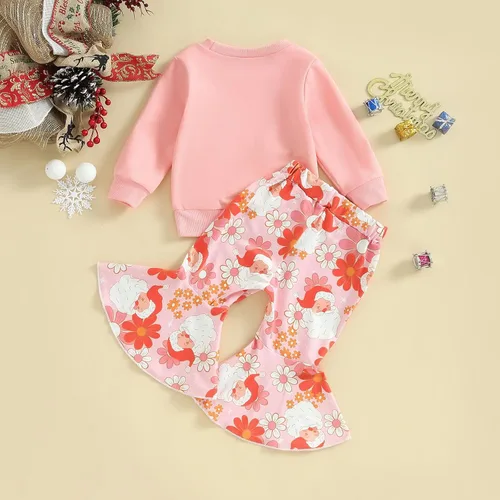 Vista 7 de Traje de Navidad para bebé niña con estampado de Papá Noel, camisas de cuello redondo, sudadera con estampado de flores de Papá Noel