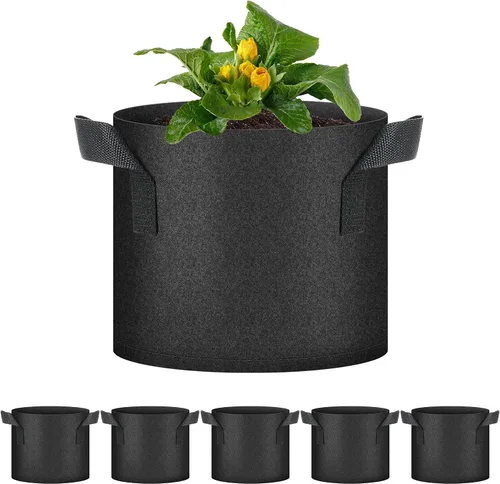 Vista 15 de Bolsas de cultivo de plantas HealSmart 3 galones, juego de 10 macetas para tomate con asas, tela no tejida de aireación, maceta de jardinería Negro