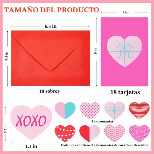 Vista 2 de Outus Surtido de tarjetas de San Valentín en blanco en forma de corazón, tarjetas de notas de amor rojas a granel de 4 x 6 pulgadas, surtido
