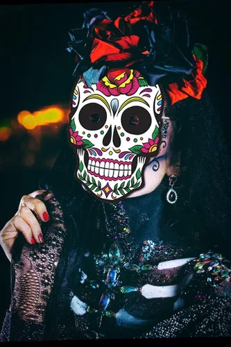 Vista 4 de Heureppy 6 máscaras de papel del Día de los Muertos para Día de los Muertos, accesorios de fotos, accesorios de disfraces para fiestas