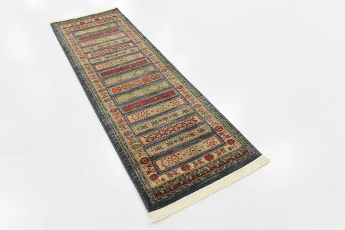 Vista 3 de Nomad Tapete contemporáneo de con estampado moderno tribal., Polipropileno, Azul