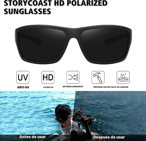Vista 2 de STORYCOAST Gafas de sol polarizadas deportivas para hombres y mujeres, marco irrompible para ciclismo, pesca, conducción