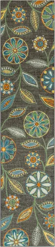 Vista 60 de Maples Rugs Reggie - Alfombra bohemia con estampado floral, 1 pies 8 Gris oscuro