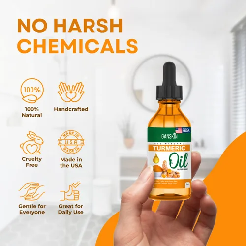 Vista 6 de Aceite de cúrcuma – Suero facial para rostro y cuerpo – Suero natural iluminador de la piel y tratamiento de hiperpigmentación – Suero de brillo