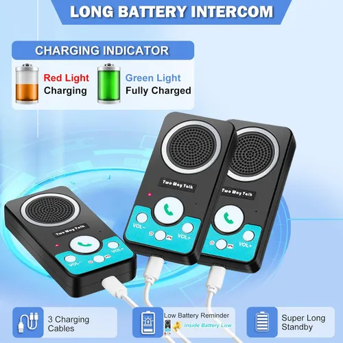 Vista 5 de Intercomunicadores inalámbricos para el hogar, intercomunicador inalámbrico manos libres, largo alcance, 8 niveles de volumen, 4 timbres dúplex
