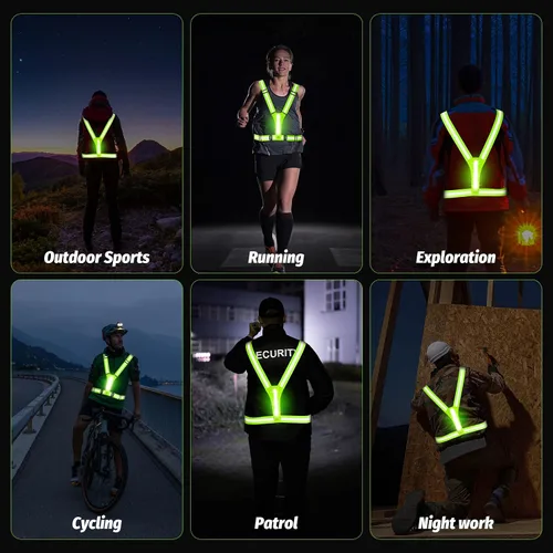 Vista 7 de LED Reflective Running Vest - Light Up With 3 Modes, Rechargeable Night Gear for Runners - Safety Belt for Women Men Verde