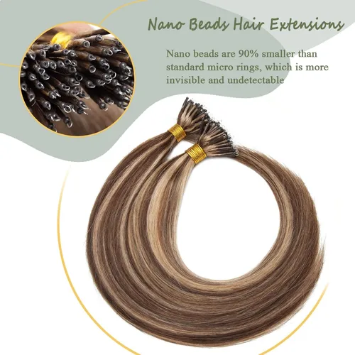 Vista 132 de SEGO Extensiones de cabello humano con micro cuentas, extensiones de cabello humano con micro bucle, lacio, natural, fusión fría, 1.76 oz/paquete