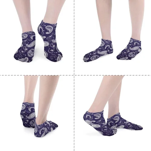 Vista 2 de Calcetines tobilleros unisex con estampado de cachemira blanca y azul marino, 5 pares