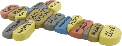Vista 4 de Cruz de pared con texto en inglés "God is My Rock", cruz de resina colorida con palabras inspiradoras y edificantes, gran regalo cristiano