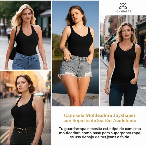 Vista 7 de JOYSHAPER Camisola moldeadora con brasier integrado de compresión halter para mujer, control de abdomen, brasier acolchado Halter Neck & V Neck #5