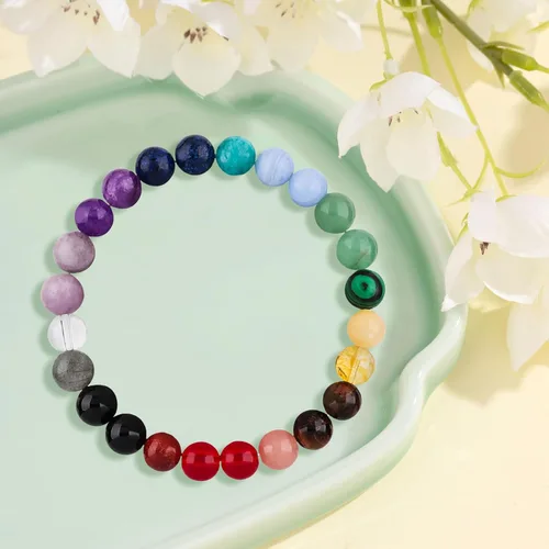 Vista 3 de Pulsera de la suerte y protección, pulsera de cristal curativo de 0.315 in, pulsera de yoga para aliviar el estrés y la ansiedad trae regalo